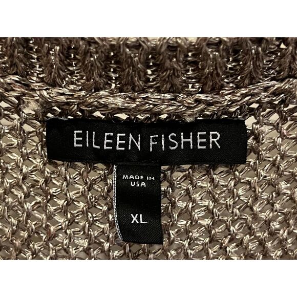 EILEEN FISHER Metallic Silver Large Knit Tunic Blouse Shirt Top  Women's Size XL - Picture 4 of 11